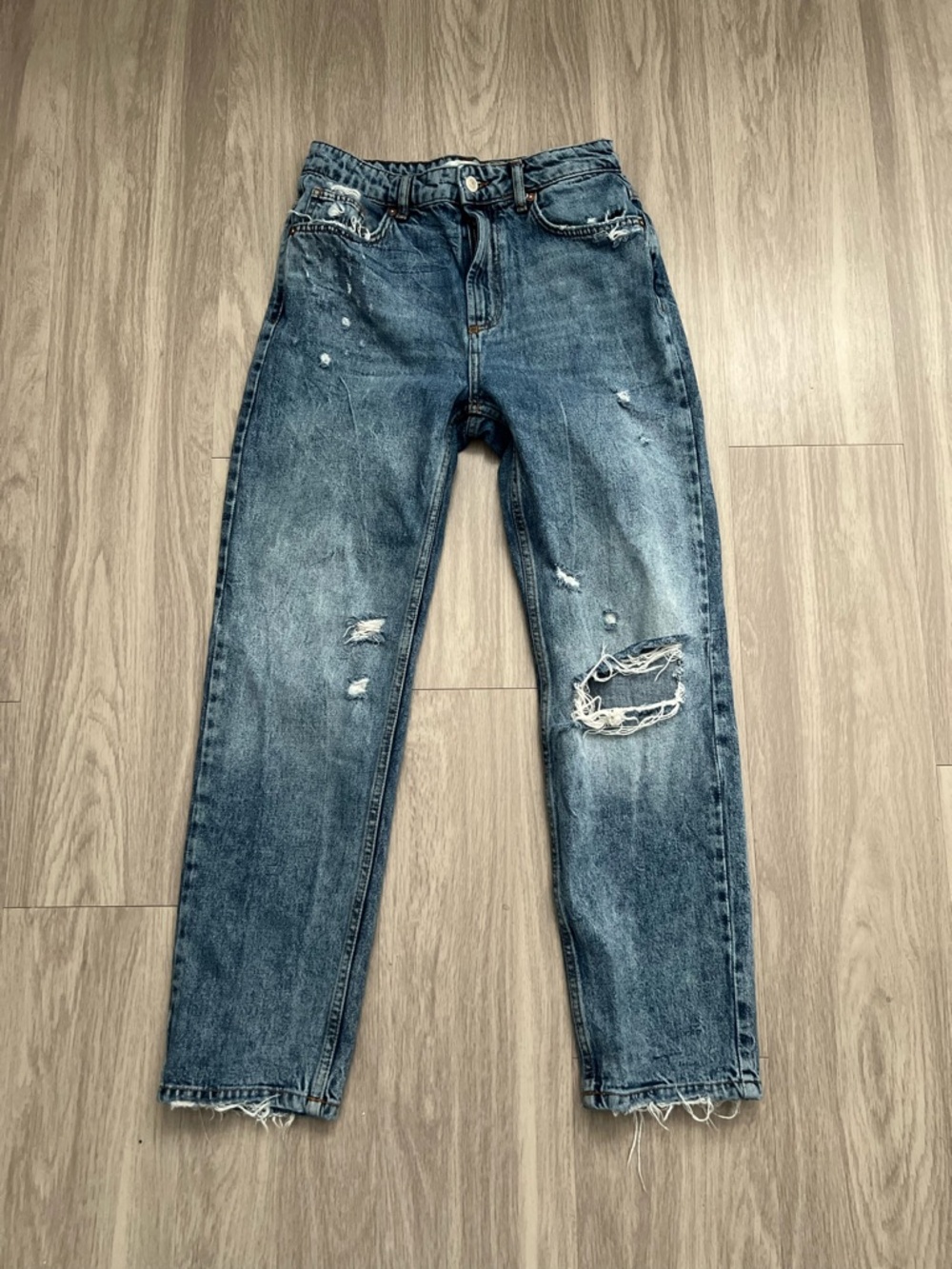 We The Free Distressed Slim Straight Jeans sz 27 Blue Denim Raw Hem Free People